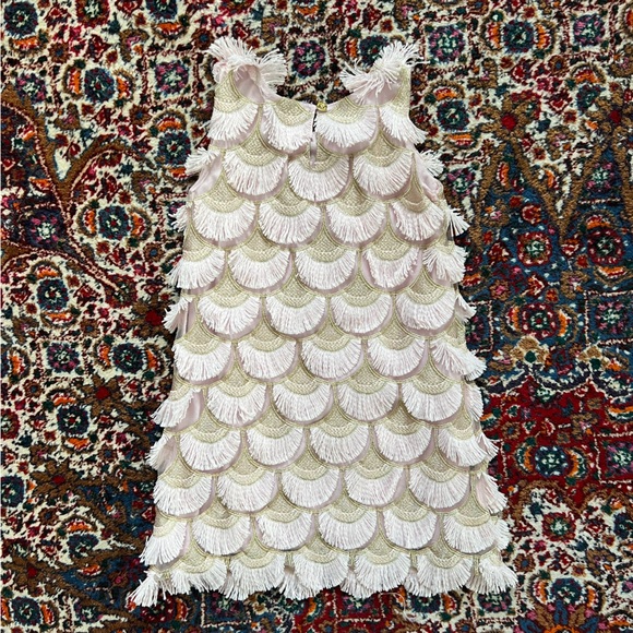 Worn *once* GORGEOUS unique light pink and gold fringe detail dress - Picture 5 of 8